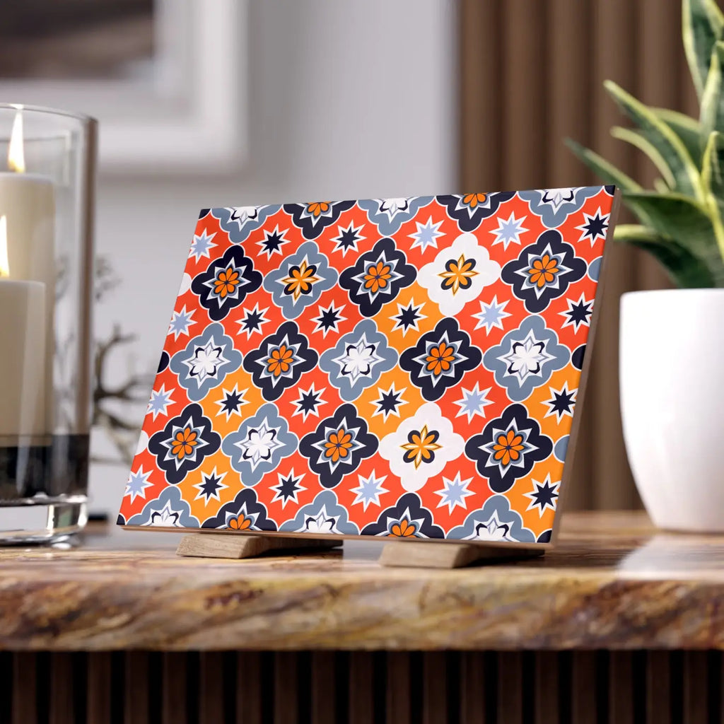 Ceramic Photo Tile - Striking Black Geometric Modern Elegance - DipaliZ