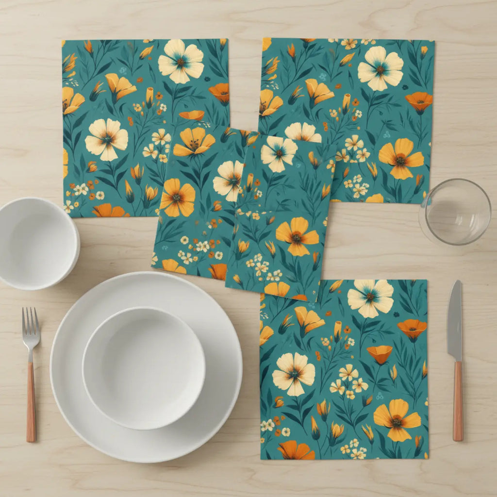 Orange and yellow flowers, Napkins, 4-set