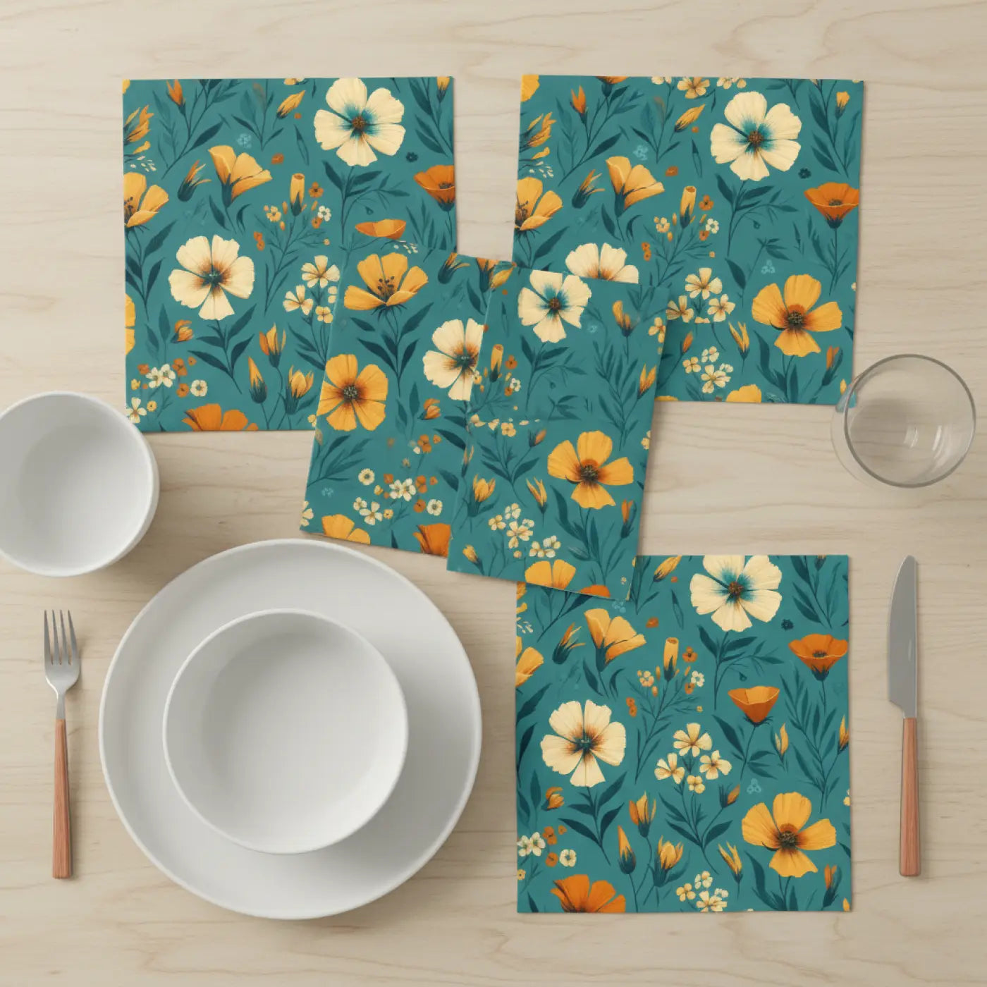 Orange and yellow flowers, Napkins, 4-set