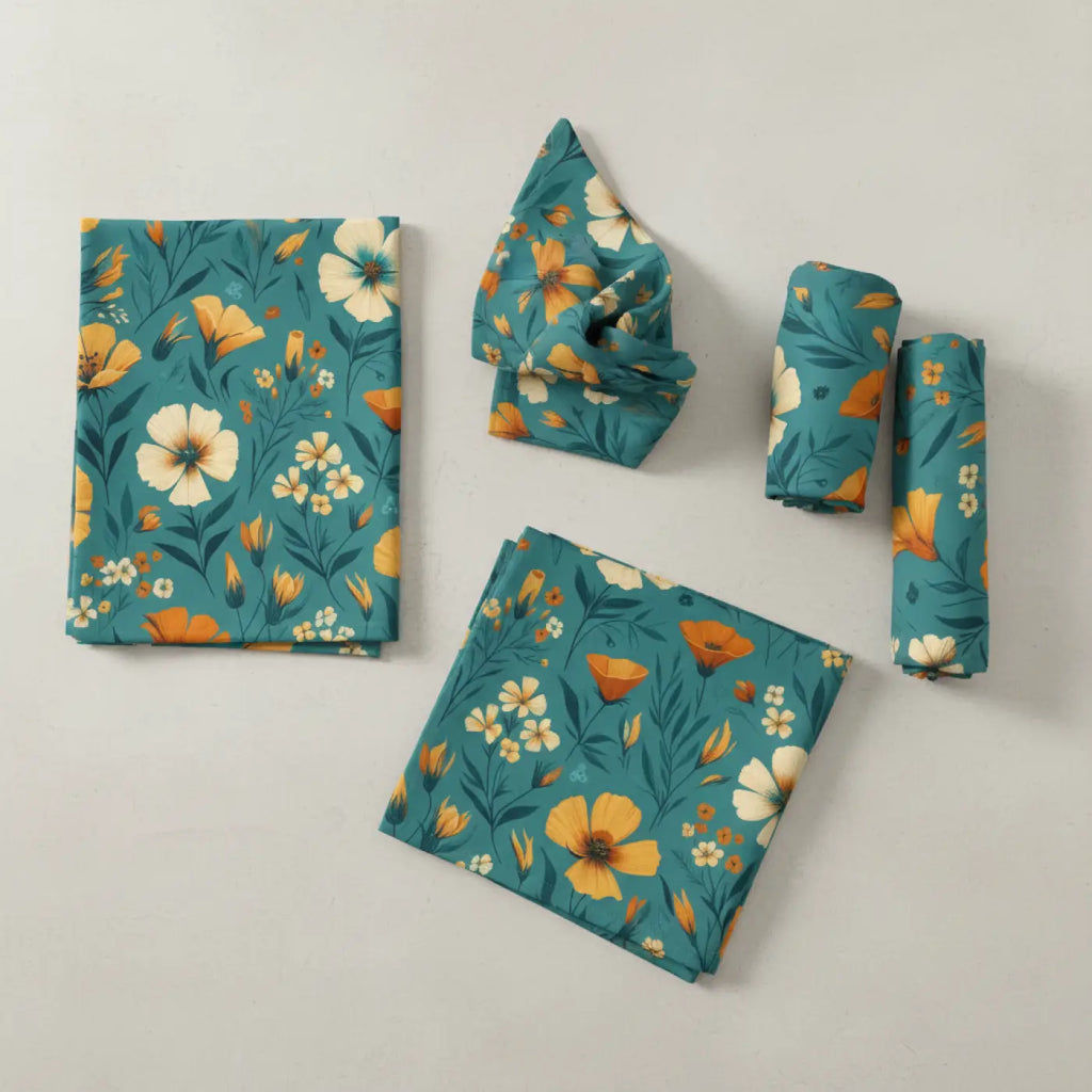 Orange and yellow flowers, Napkins, 4-set