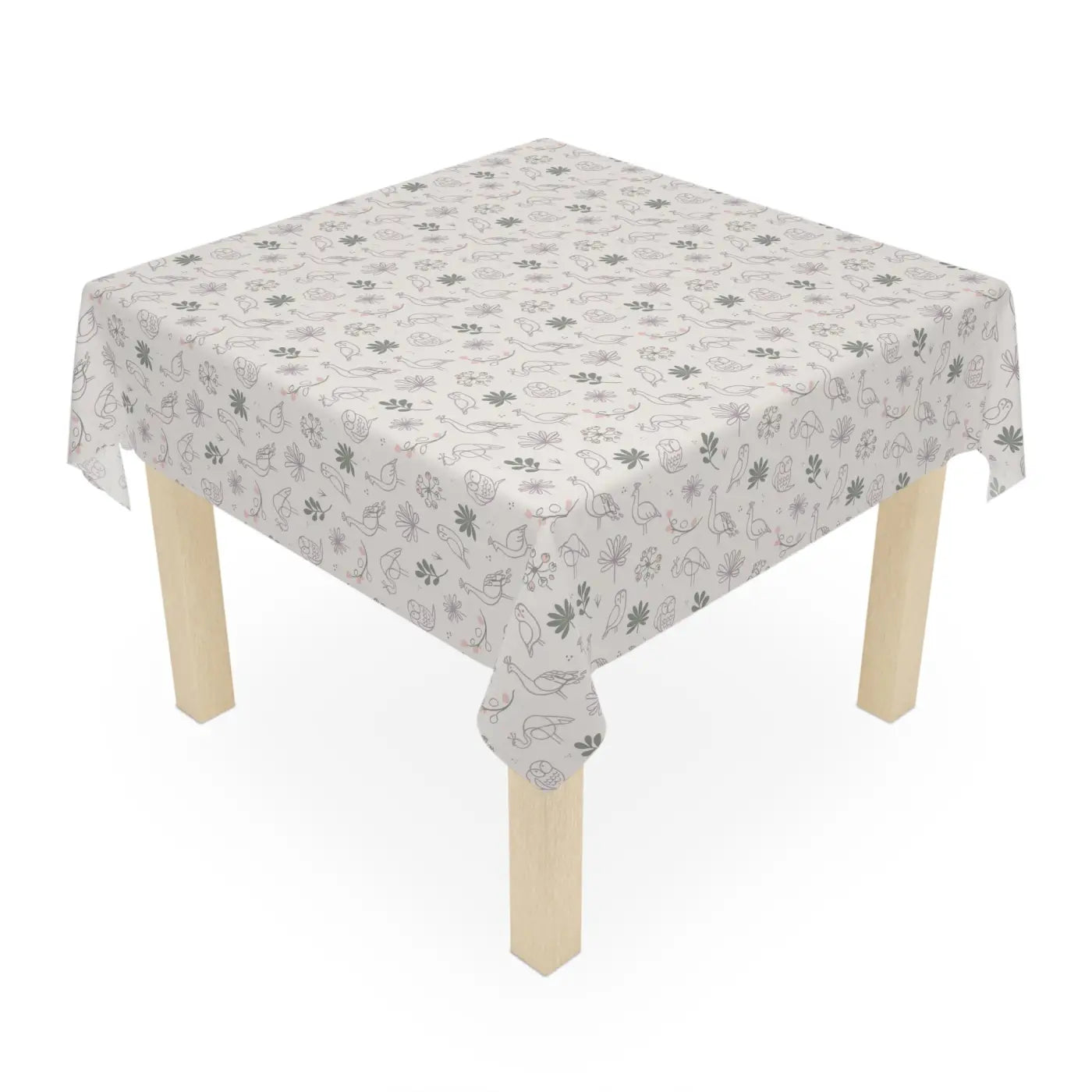 Polyester Tablecloth - Plants and Birds One-Sided Print - DipaliZ