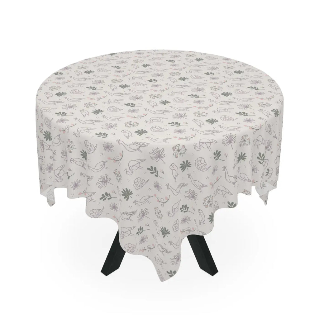 Polyester Tablecloth - Plants and Birds One-Sided Print - DipaliZ
