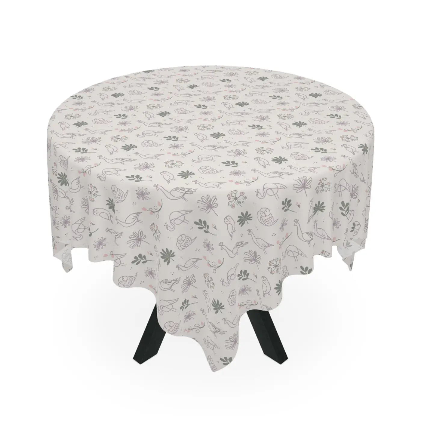 Polyester Tablecloth - Plants and Birds One-Sided Print - DipaliZ