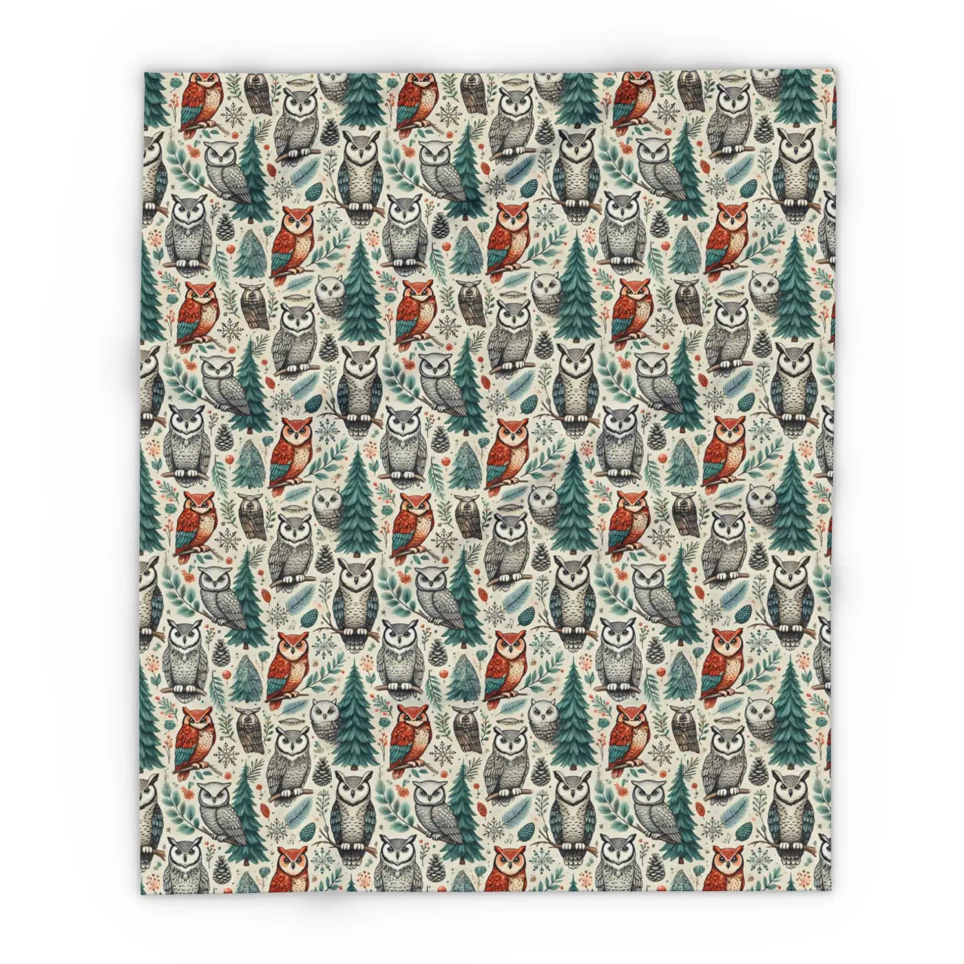 Vibrant Owl Pine Tree Arctic Fleece Blanket - Cozy Art - DipaliZ