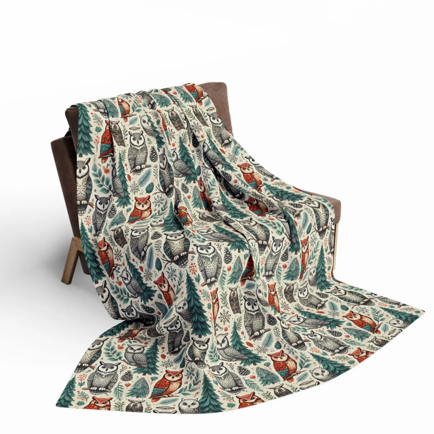 Vibrant Owl Pine Tree Arctic Fleece Blanket - Cozy Art - DipaliZ