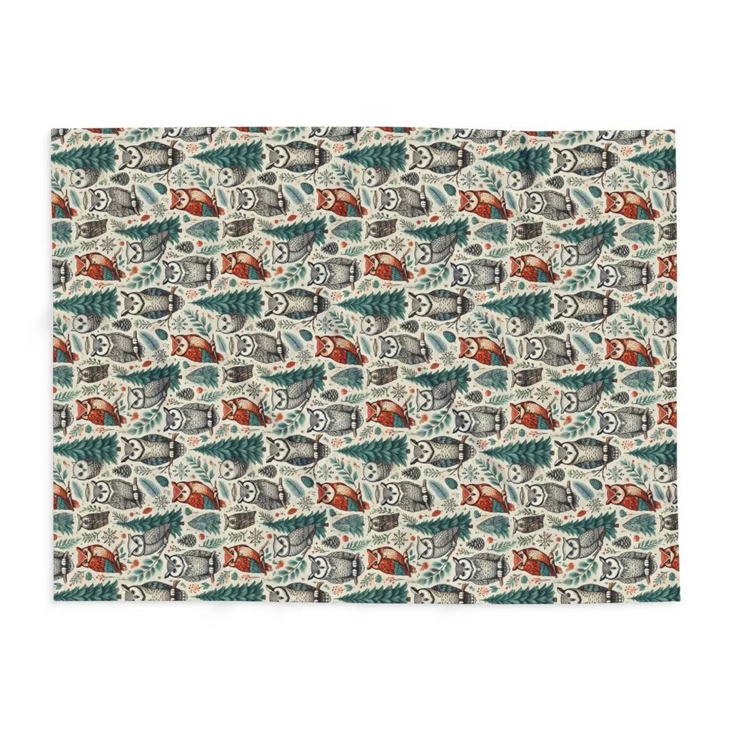 Vibrant Owl Pine Tree Arctic Fleece Blanket - Cozy Art - DipaliZ