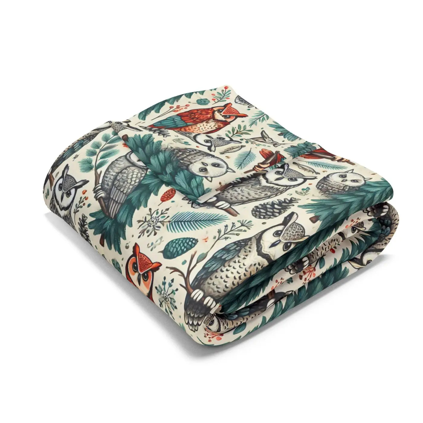 Vibrant Owl Pine Tree Arctic Fleece Blanket - Cozy Art - DipaliZ