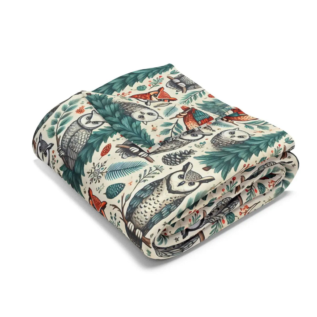 Vibrant Owl Pine Tree Arctic Fleece Blanket - Cozy Art - DipaliZ