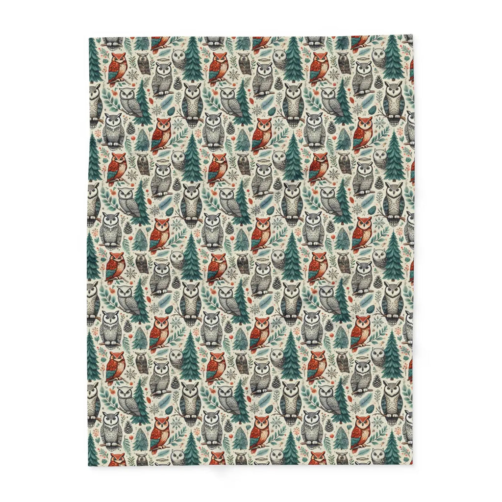 Vibrant Owl Pine Tree Arctic Fleece Blanket - Cozy Art - DipaliZ