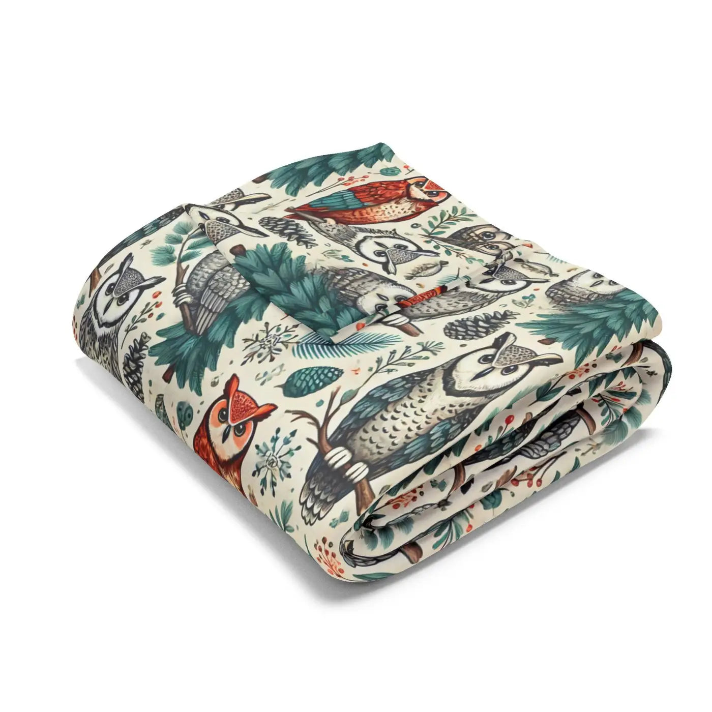 Vibrant Owl Pine Tree Arctic Fleece Blanket - Cozy Art - DipaliZ