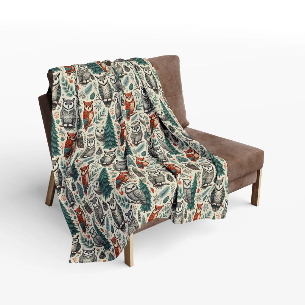 Vibrant Owl Pine Tree Arctic Fleece Blanket - Cozy Art - DipaliZ