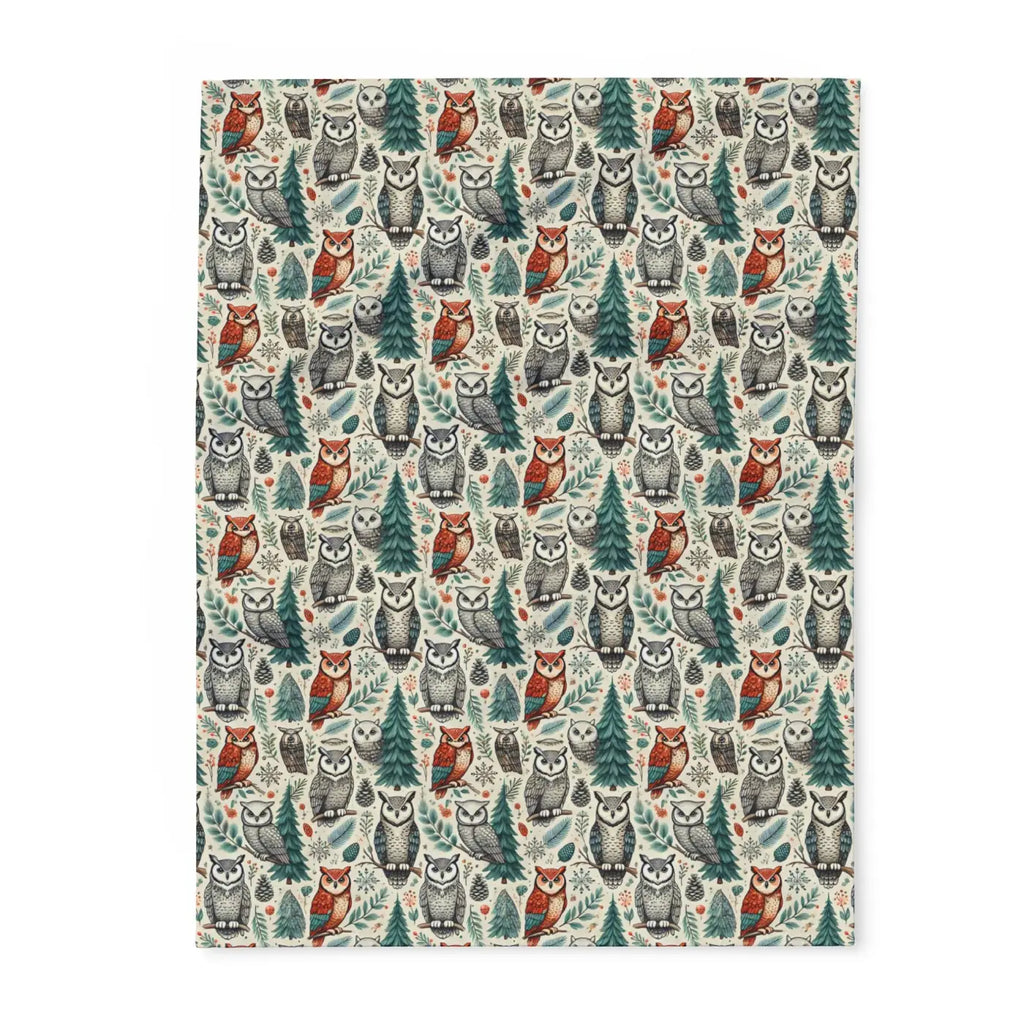 Vibrant Owl Pine Tree Arctic Fleece Blanket - Cozy Art - DipaliZ