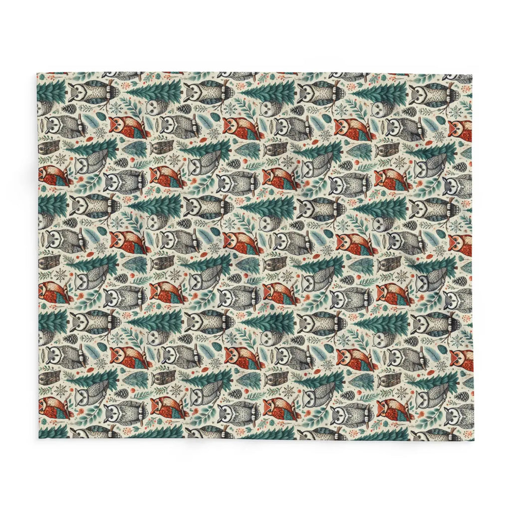 Vibrant Owl Pine Tree Arctic Fleece Blanket - Cozy Art - DipaliZ