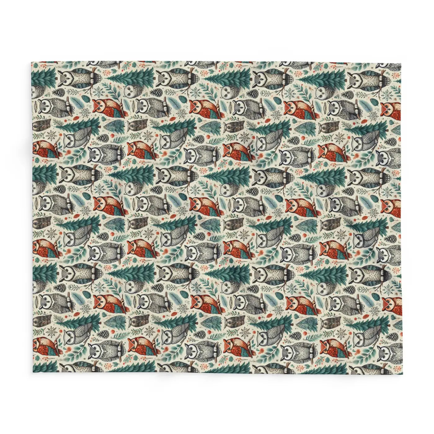 Vibrant Owl Pine Tree Arctic Fleece Blanket - Cozy Art - DipaliZ