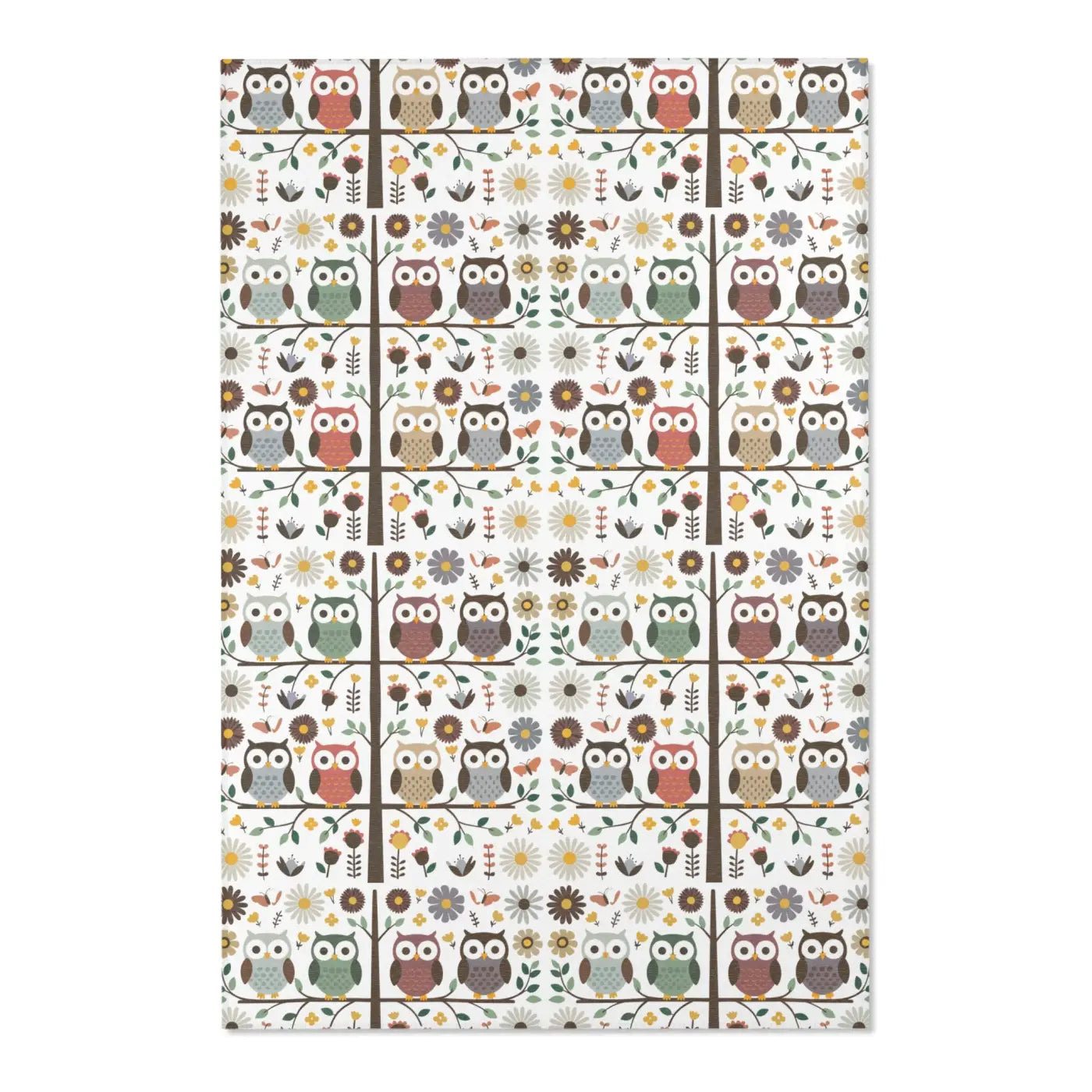 Owls On a Tree Area Rug - Polyester Chenille Comfort - DipaliZ