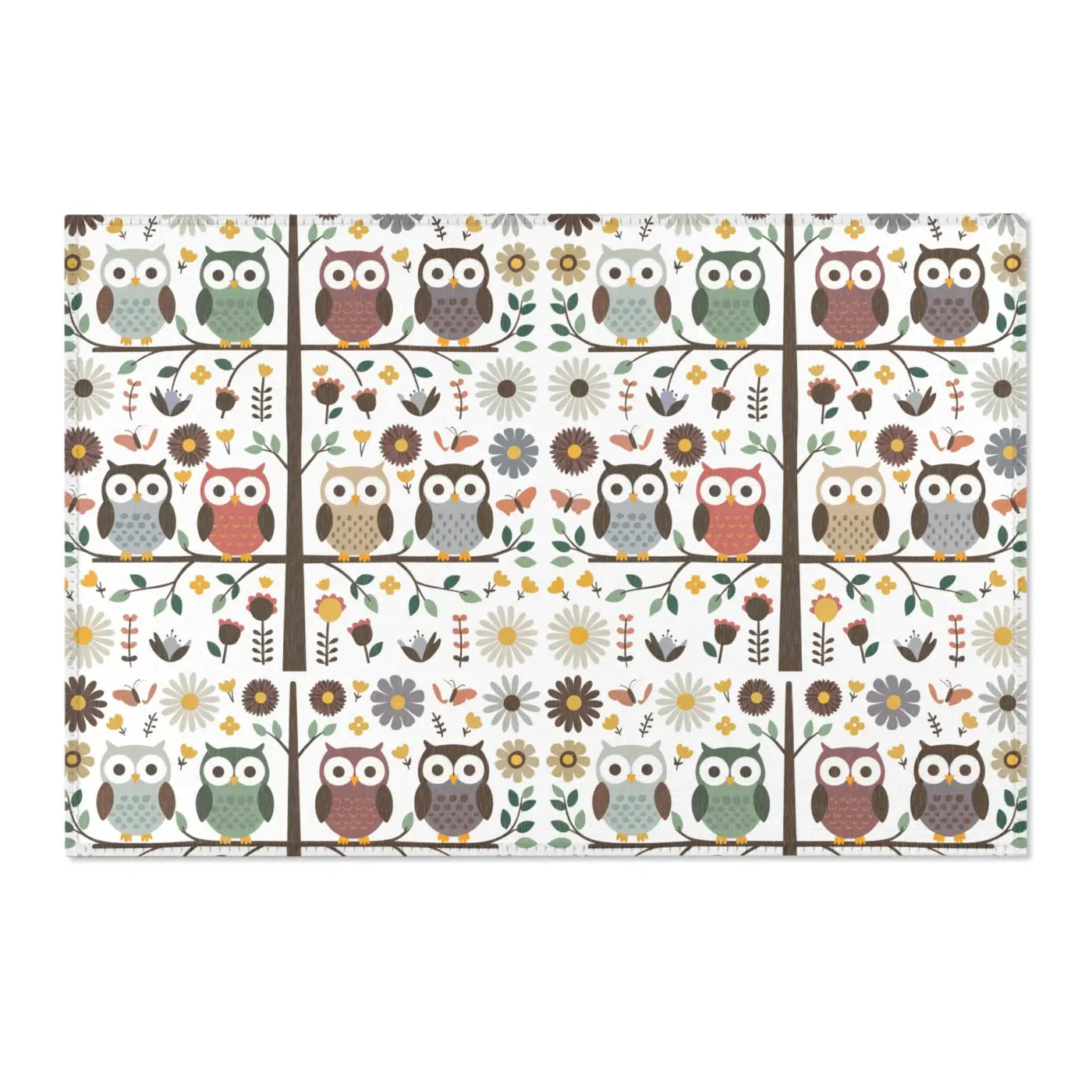Owls On a Tree Area Rug - Polyester Chenille Comfort - DipaliZ