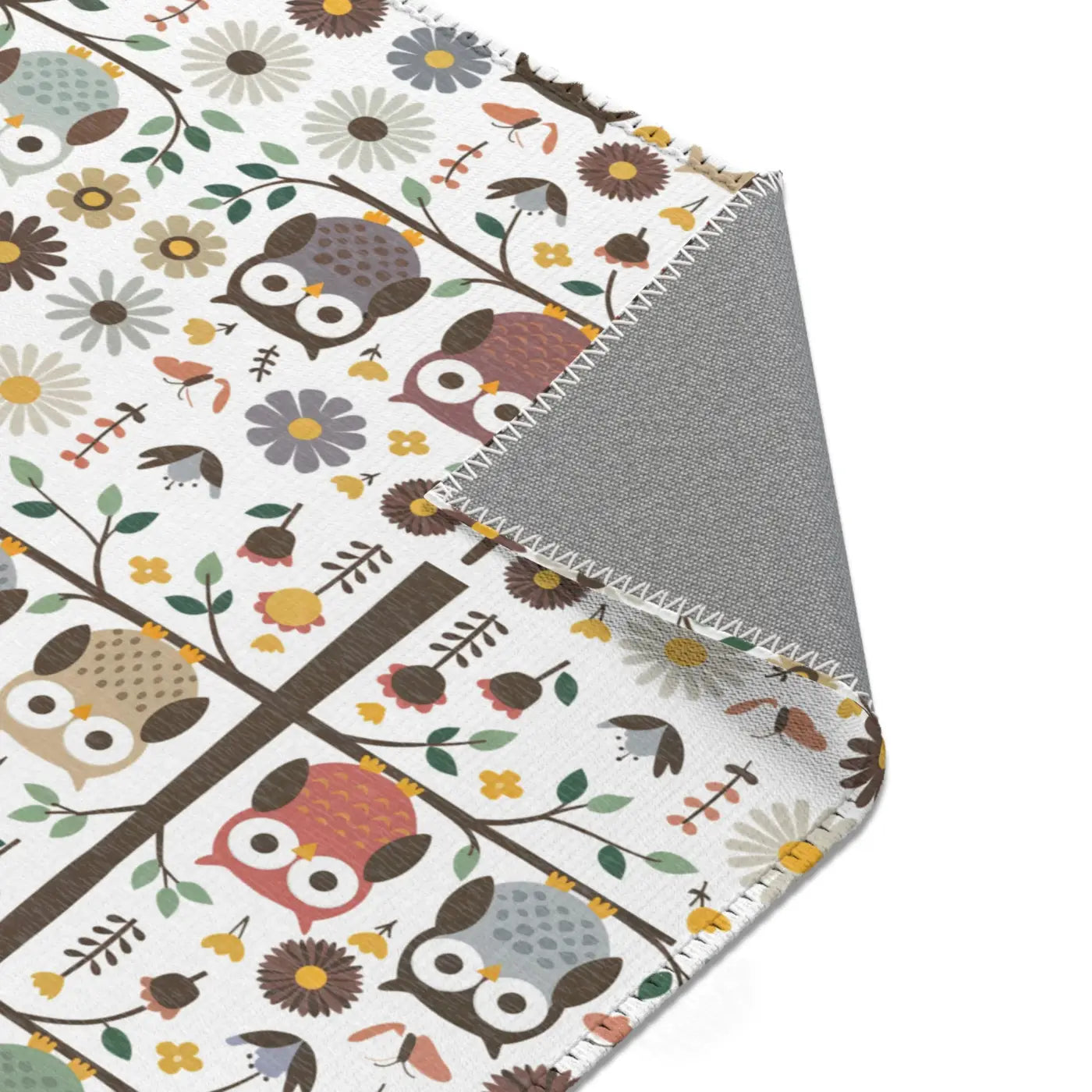 Owls On a Tree Area Rug - Polyester Chenille Comfort - DipaliZ