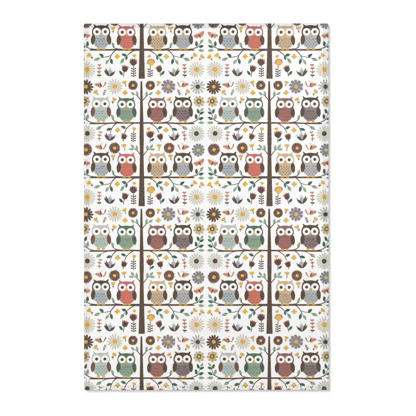 Owls On a Tree Area Rug - Polyester Chenille Comfort - DipaliZ