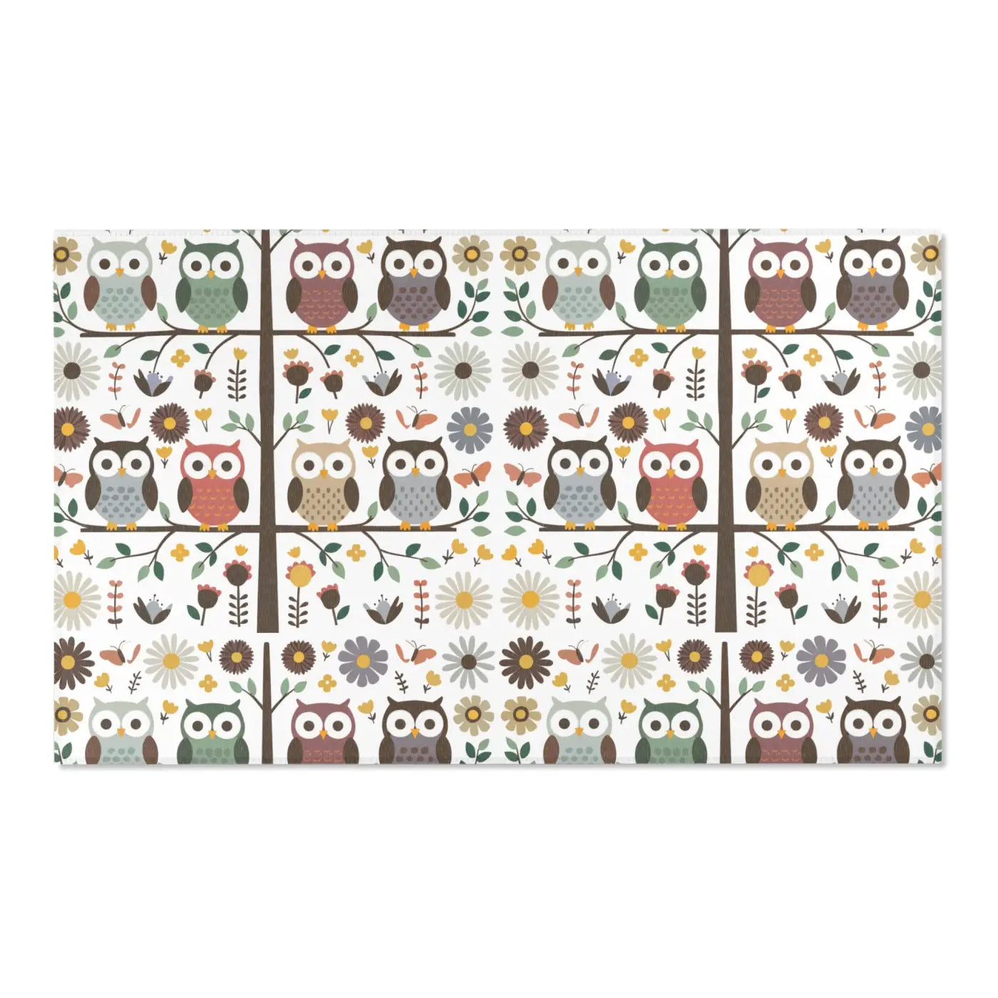 Owls On a Tree Area Rug - Polyester Chenille Comfort - DipaliZ