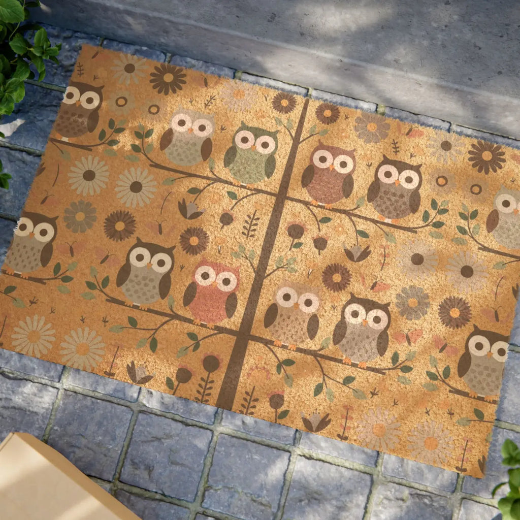 Cozy Owl Doormat - Tufted Coir Coconut Fiber Design - DipaliZ