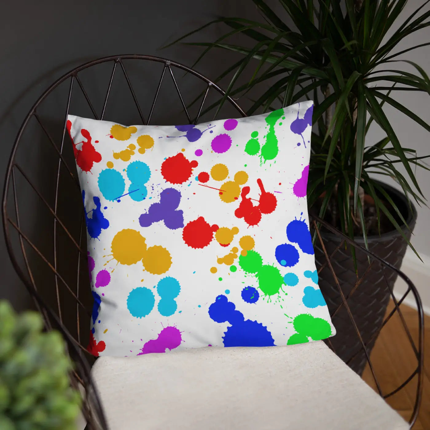 Paint Splats Accent Pillow - Washable Cover with Concealed Zipper - DipaliZ