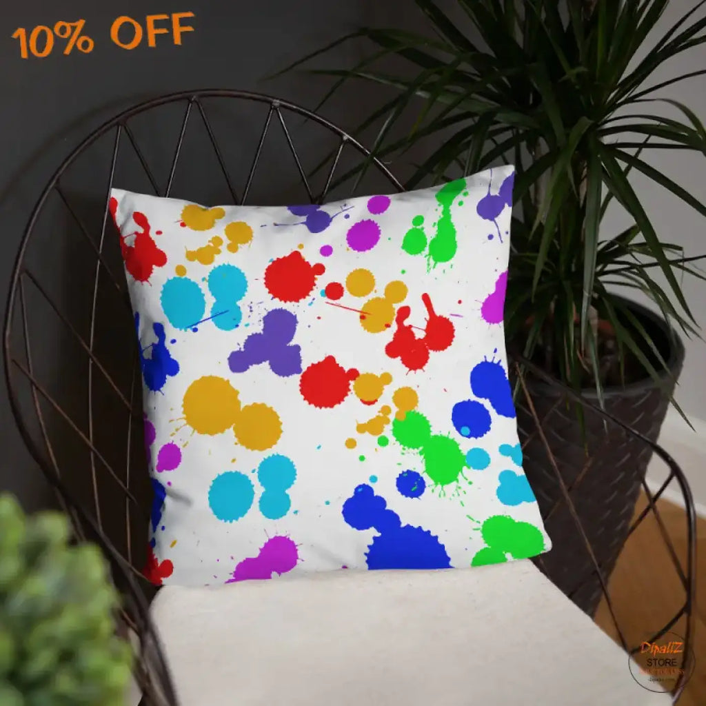 Paint Splats Accent Pillow - Washable Cover with Concealed Zipper - DipaliZ