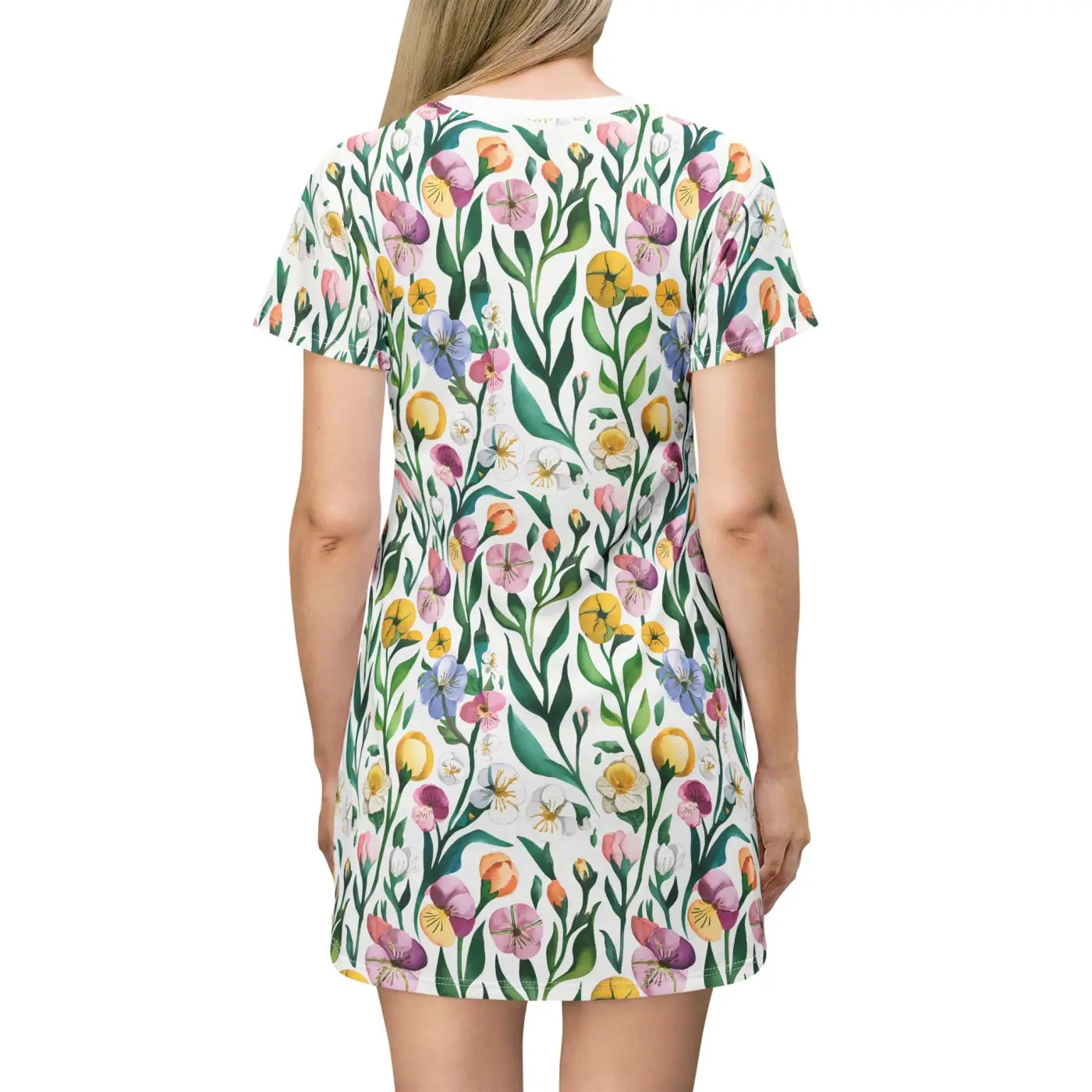 Painted Floral T-Shirt Dress - Artistic Everyday Wear - DipaliZ
