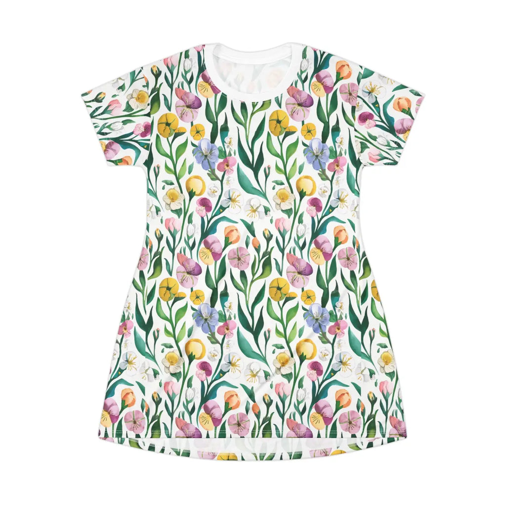 Painted Floral T-Shirt Dress - Artistic Everyday Wear - DipaliZ