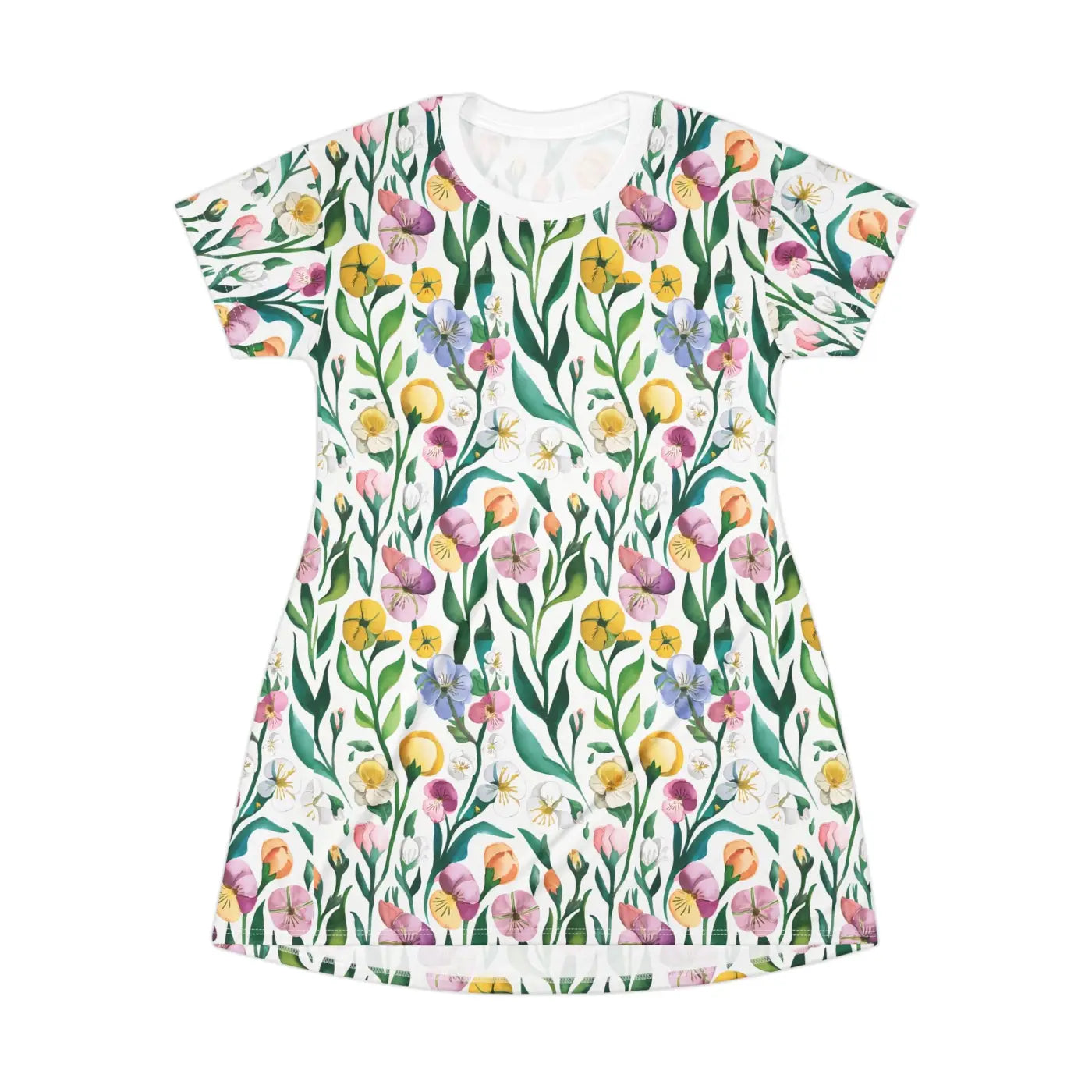 Painted Floral T-Shirt Dress - Artistic Everyday Wear - DipaliZ