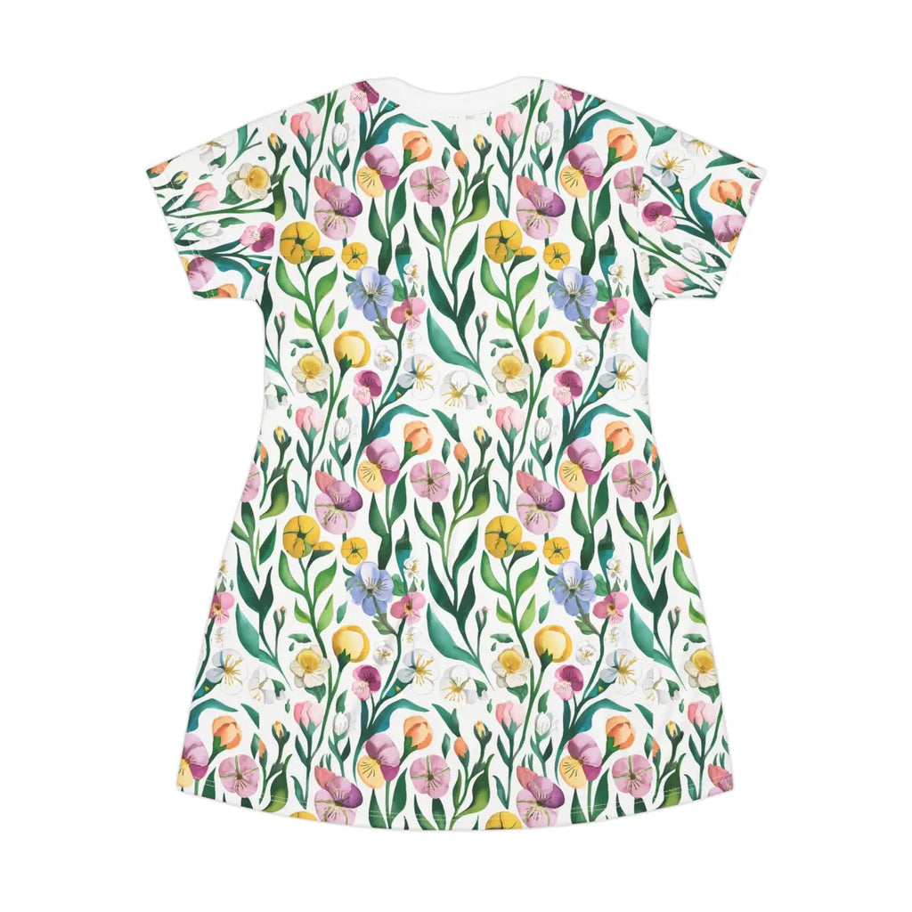 Painted Floral T-Shirt Dress - Artistic Everyday Wear - DipaliZ
