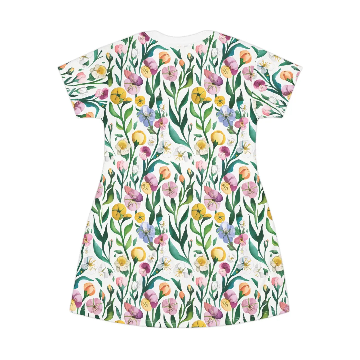 Painted Floral T-Shirt Dress - Artistic Everyday Wear - DipaliZ