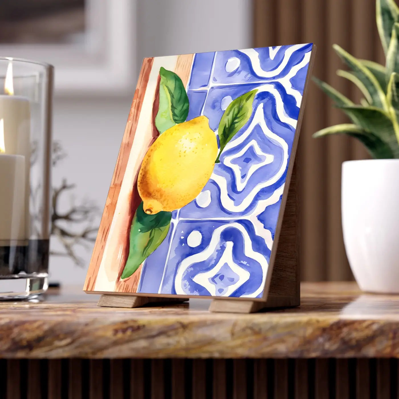 Painted Lemon Ceramic Photo Tiles - Vibrant Wall Decor - DipaliZ