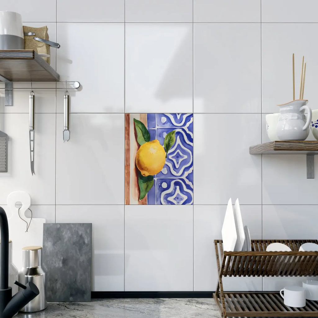 Painted Lemon Ceramic Photo Tiles - Vibrant Wall Decor - DipaliZ