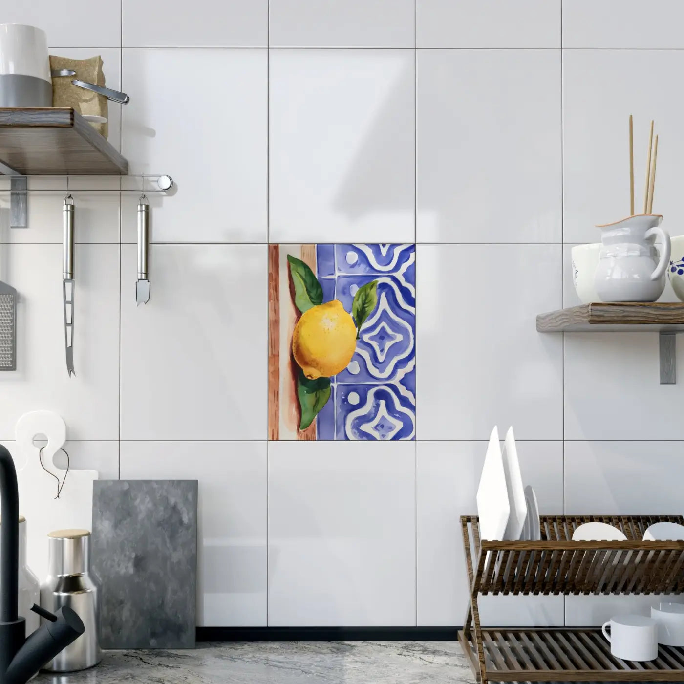 Painted Lemon Ceramic Photo Tiles - Vibrant Wall Decor - DipaliZ
