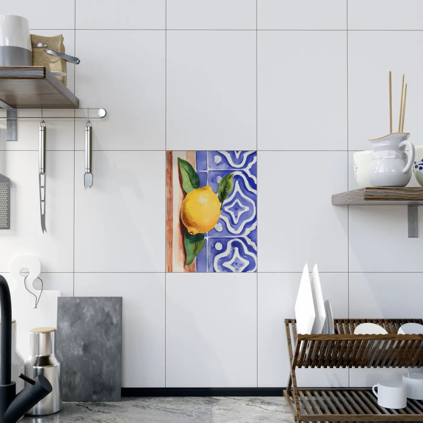 Painted Lemon Ceramic Photo Tiles - Vibrant Wall Decor - DipaliZ