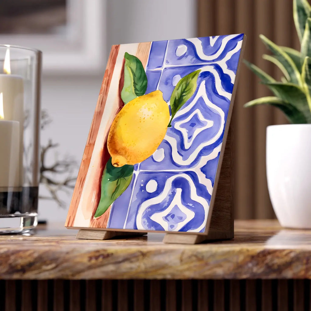 Painted Lemon Ceramic Photo Tiles - Vibrant Wall Decor - DipaliZ