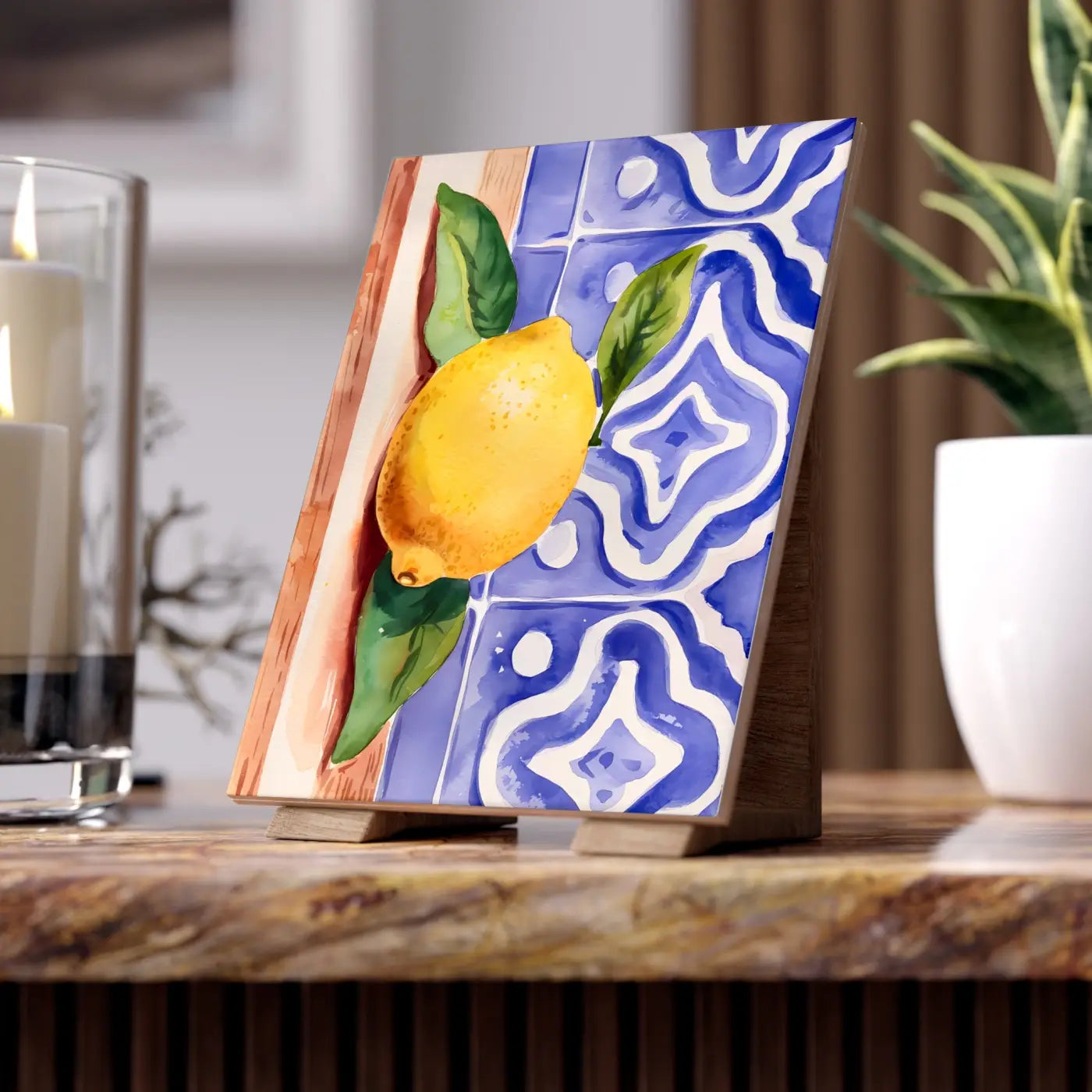 Painted Lemon Ceramic Photo Tiles - Vibrant Wall Decor - DipaliZ