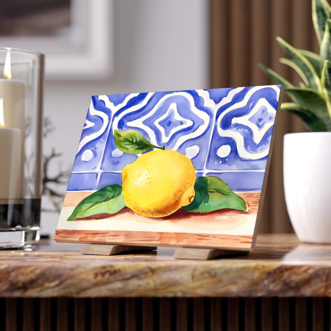 Painted Lemon Ceramic Photo Tiles - Vibrant Wall Decor - DipaliZ