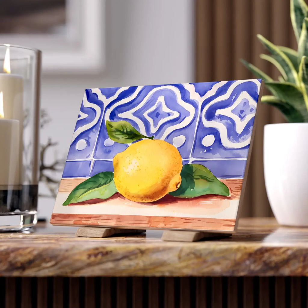 Painted Lemon Ceramic Photo Tiles - Vibrant Wall Decor - DipaliZ