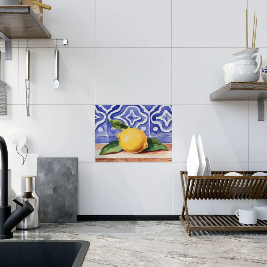 Painted Lemon Ceramic Photo Tiles - Vibrant Wall Decor - DipaliZ