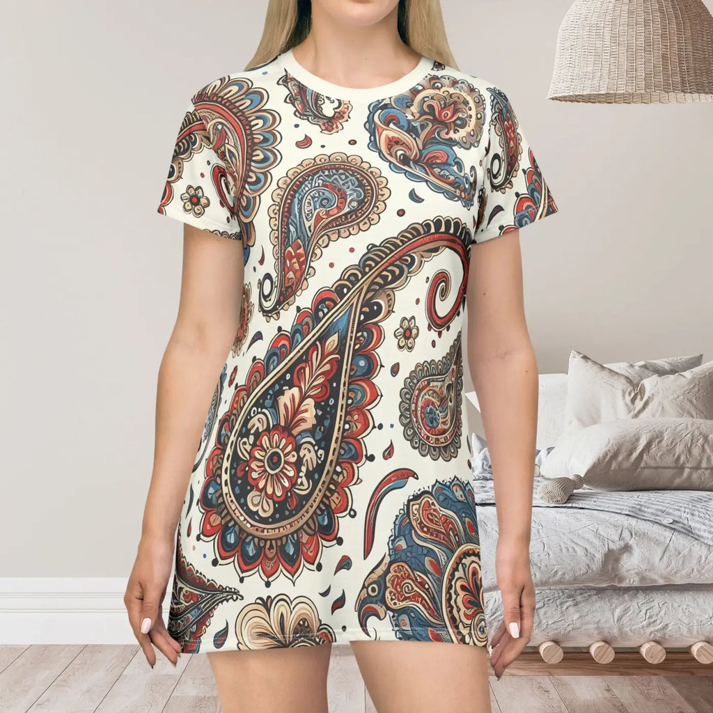 Paisley T-Shirt Dress - Chic Pattern Statement Style - DipaliZ