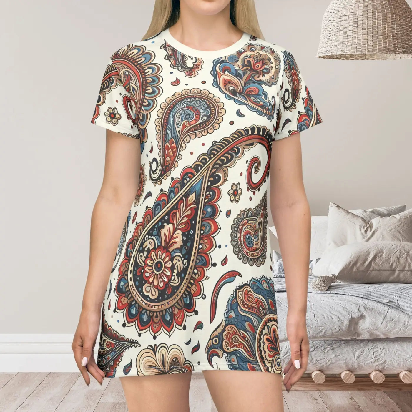 Paisley T-Shirt Dress - Chic Pattern Statement Style - DipaliZ