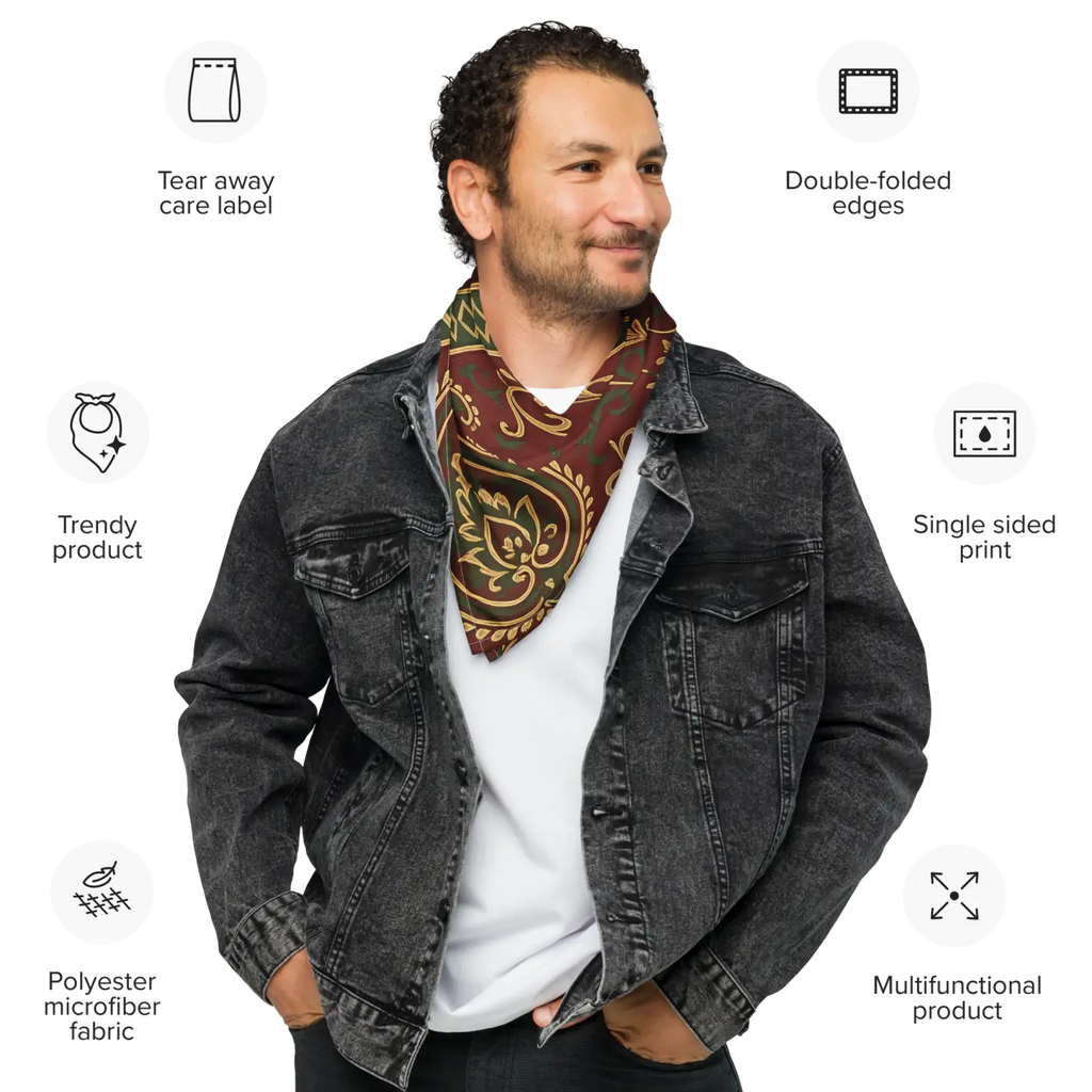 Maroon Paisley Print Bandana - All-Over Design - DipaliZ