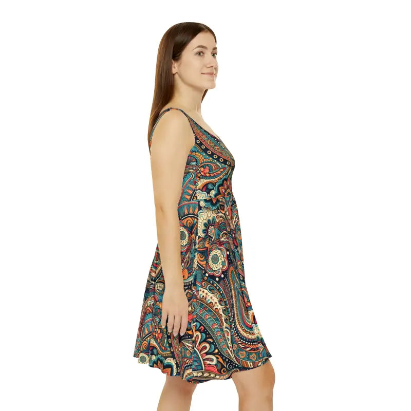 Paisley Pattern Skater Dress - Elegant Everyday Style - DipaliZ