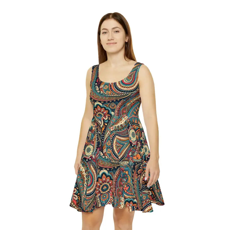 Paisley Pattern Skater Dress - Elegant Everyday Style - DipaliZ