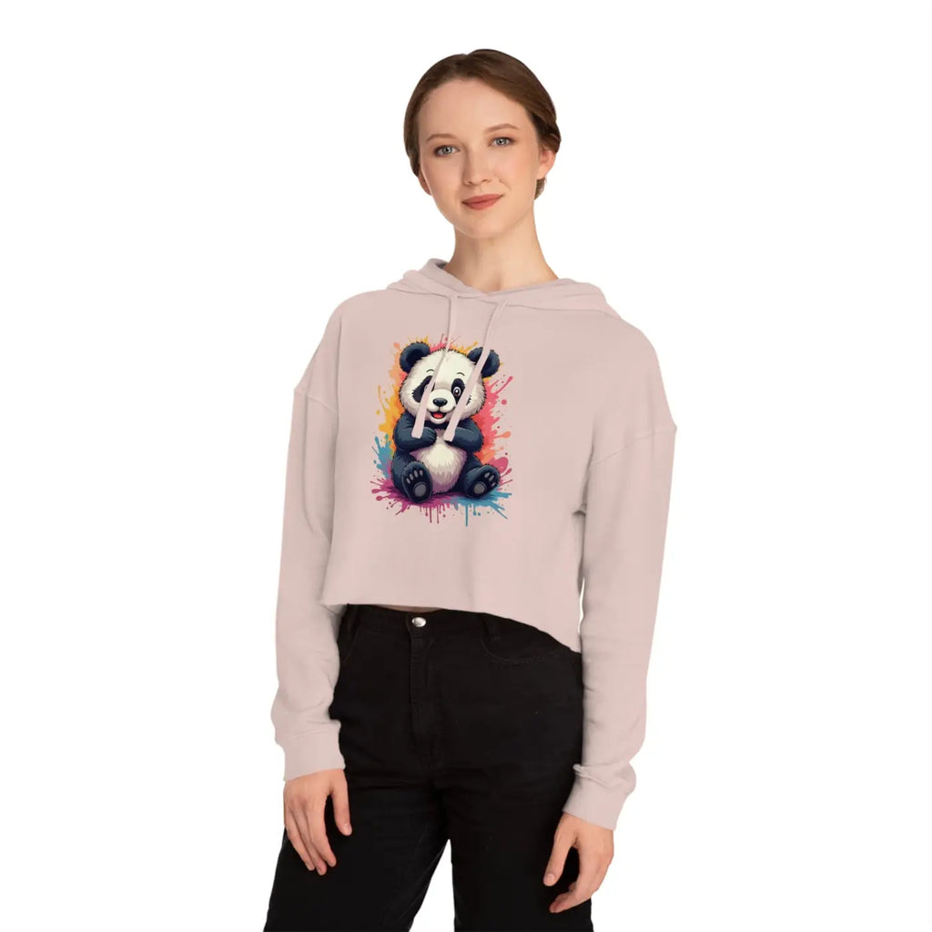 Panda Paint Splatter Cropped Hooded Sweatshirt - Brushed Cotton - DipaliZ
