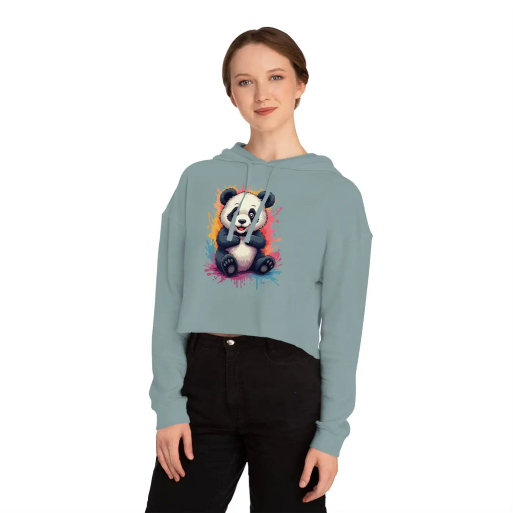 Panda Paint Splatter Cropped Hooded Sweatshirt - Brushed Cotton - DipaliZ