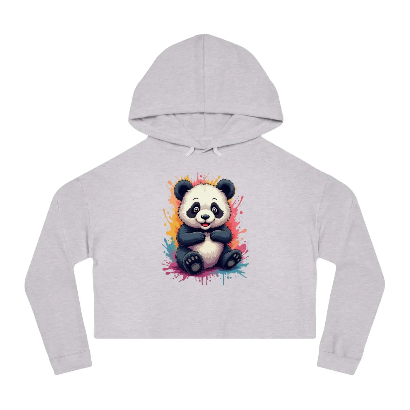 Panda Paint Splatter Cropped Hooded Sweatshirt - Brushed Cotton - DipaliZ
