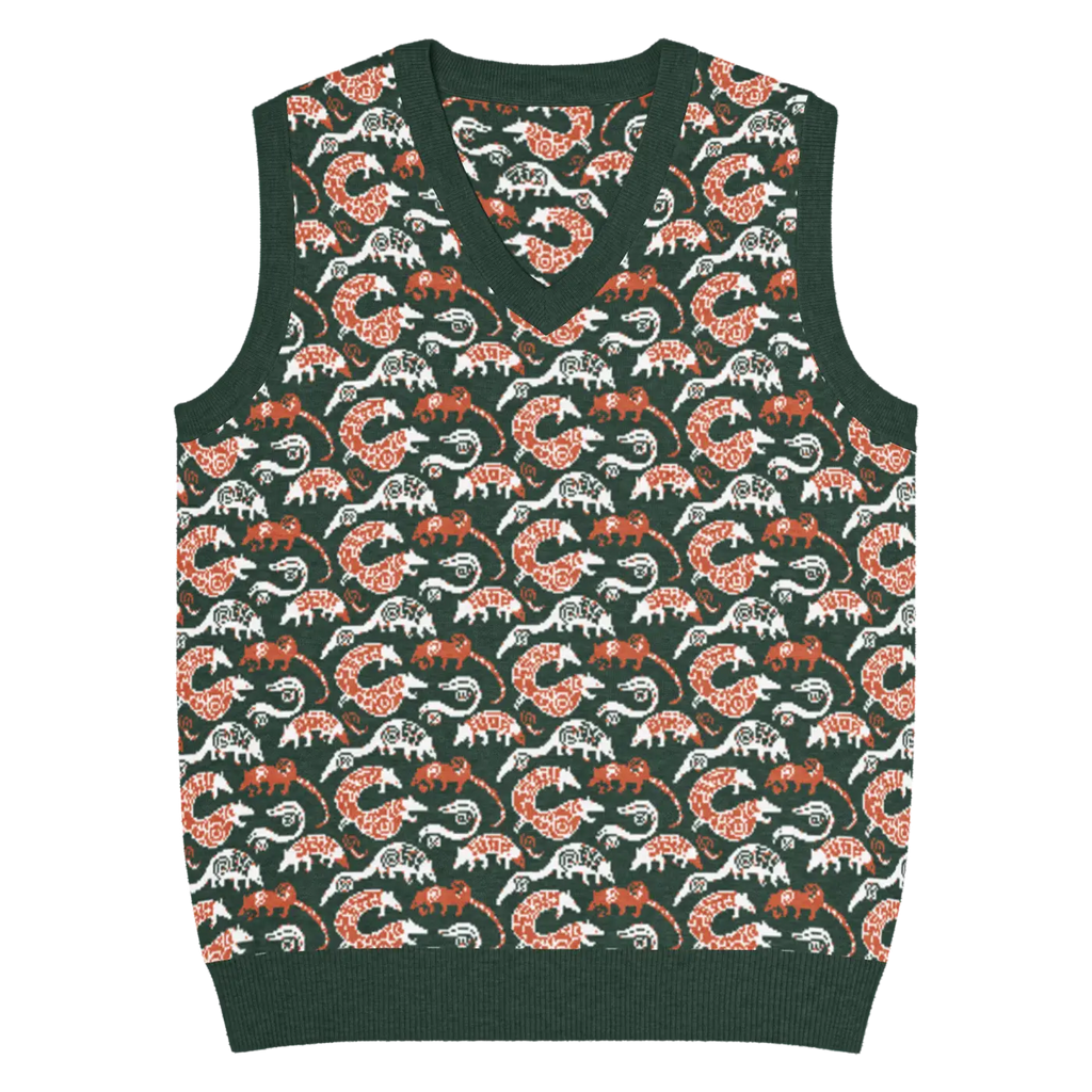 Pangolin Pattern Knit V-Neck Vest - Lightweight Retro Style - DipaliZ