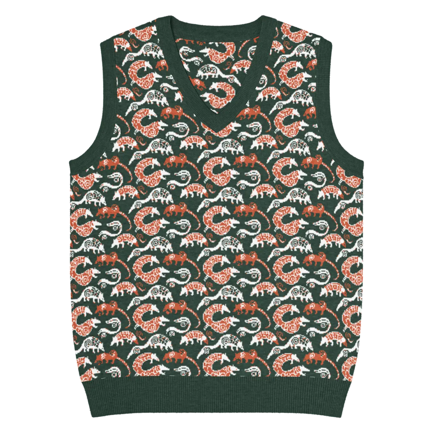 Pangolin Pattern Knit V-Neck Vest - Lightweight Retro Style - DipaliZ